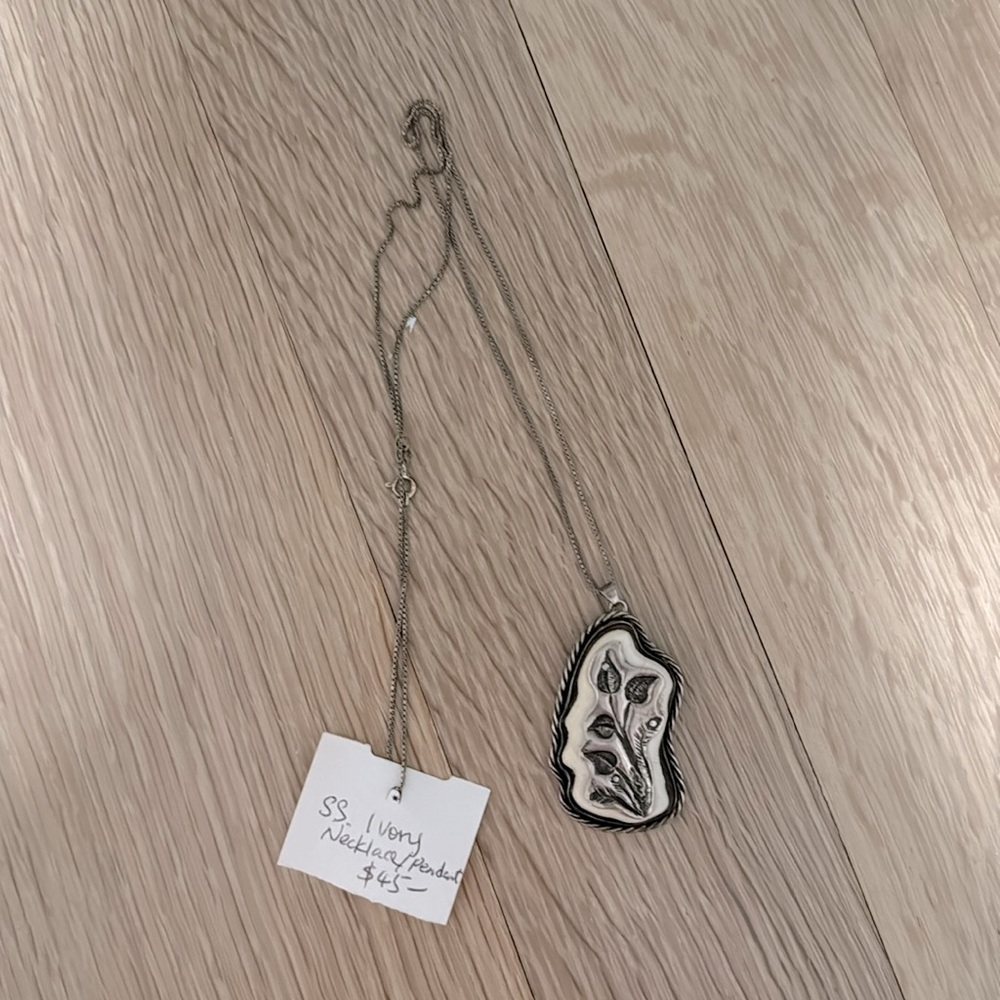 Sterling Silver Ivory Flower Pendant with Chain